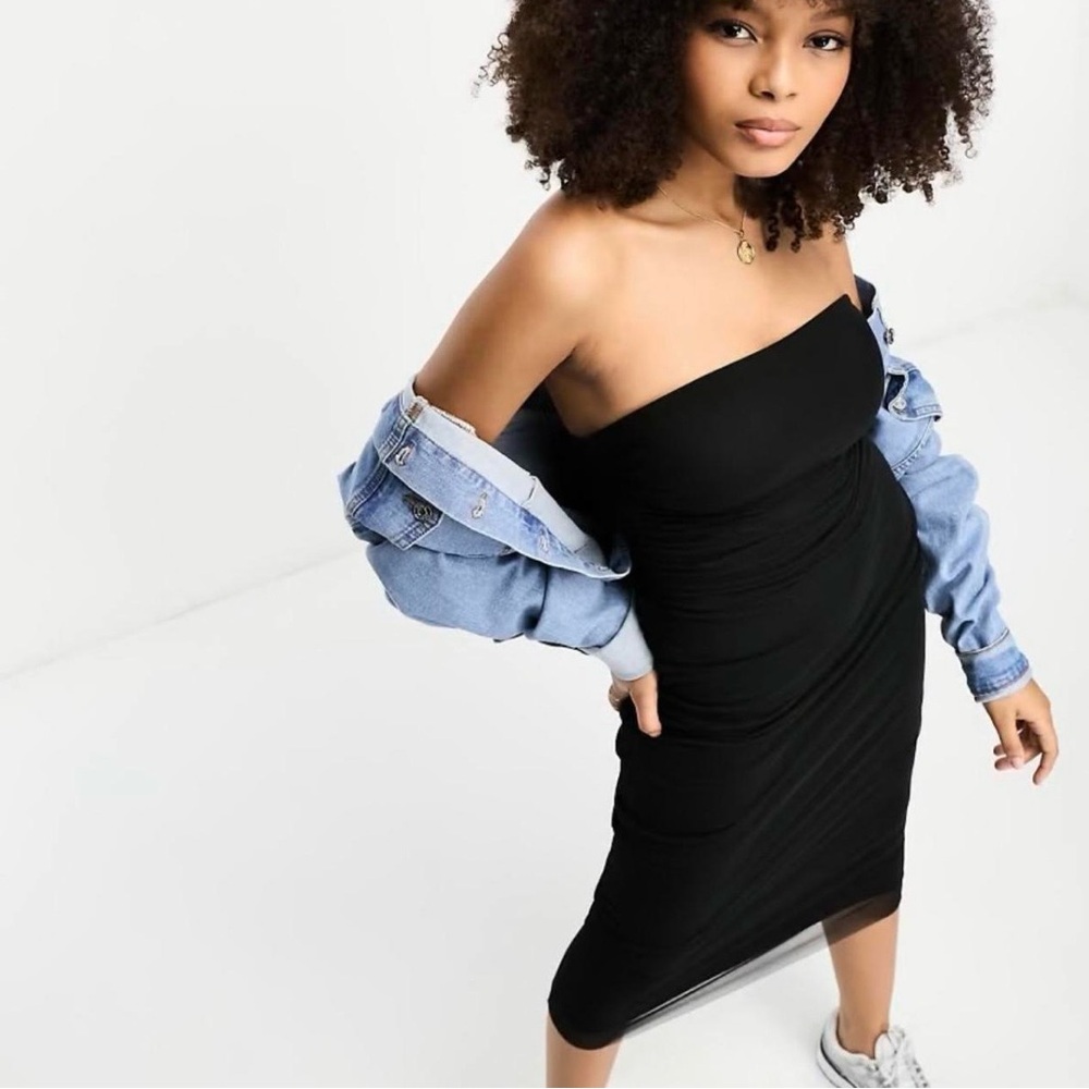 ASOS Black One-Shoulder Midi Bodycon Dress